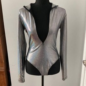 Forever 21 Women’s Sparkly Zip Up Body Suit